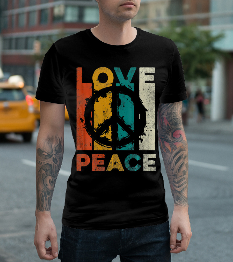 Love Peace Retro 60s 70s Vibe with Tie Dye Peace Sign T-Shirt