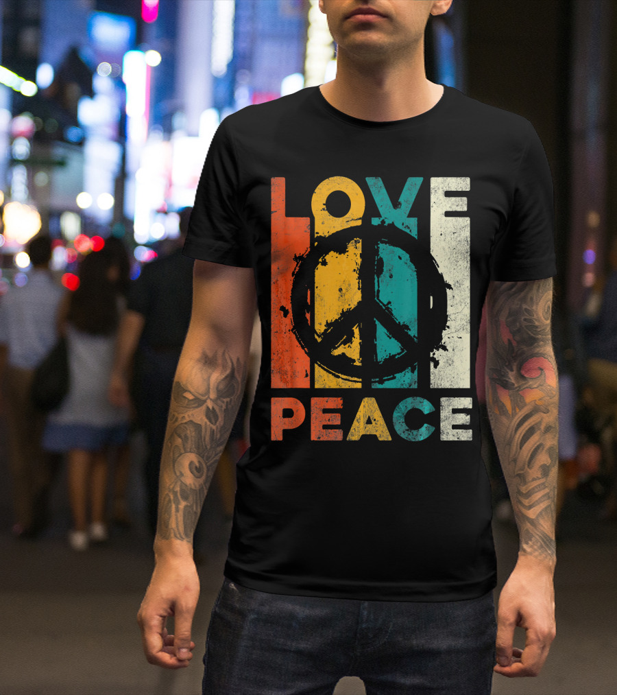 Love Peace Retro 60s 70s Vibe With Tie Dye Peace Sign T-Shirt
