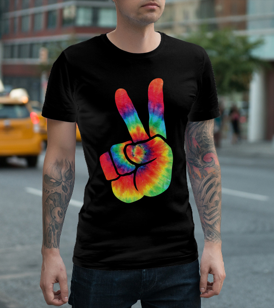 Hippie Peace Tie Dye Colortone V Sign T-Shirt