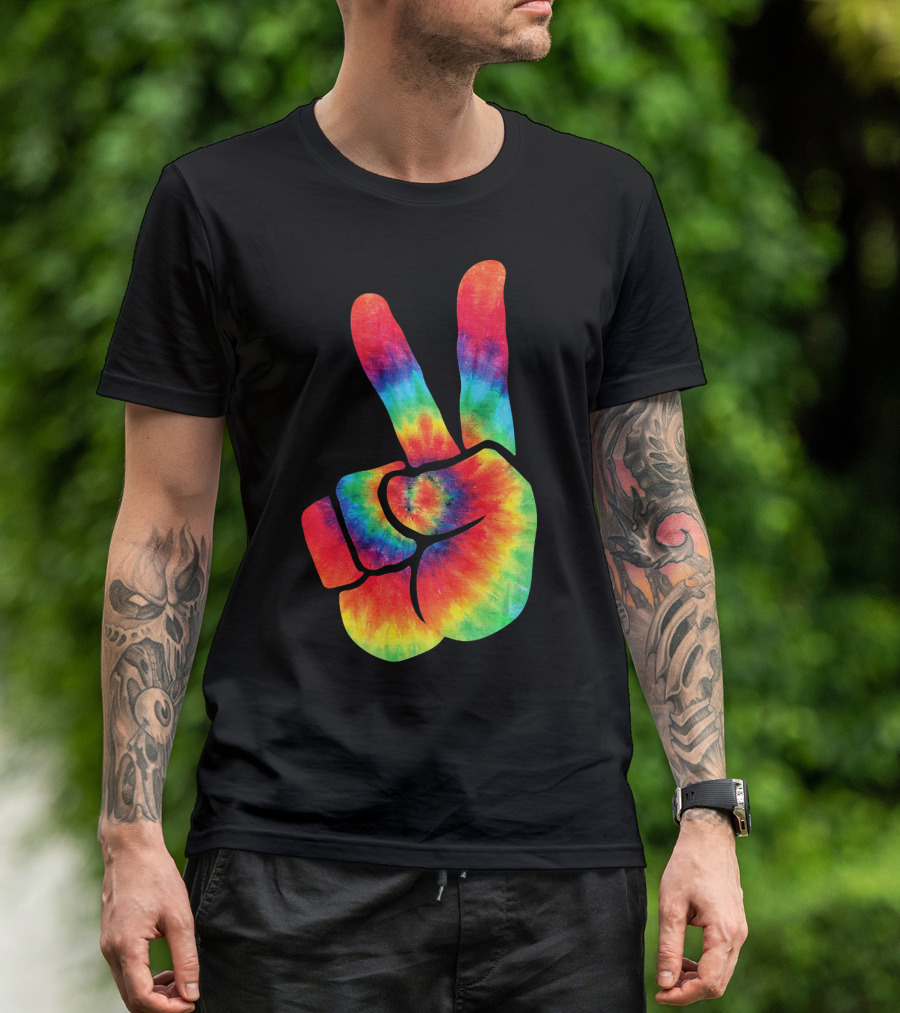 Hippie Peace Tie Dye Colortone V Sign T-Shirt