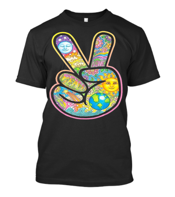 Peace Love Trippy Sun And Moon Psychedelic Earth Groovy Harmony T-Shirt
