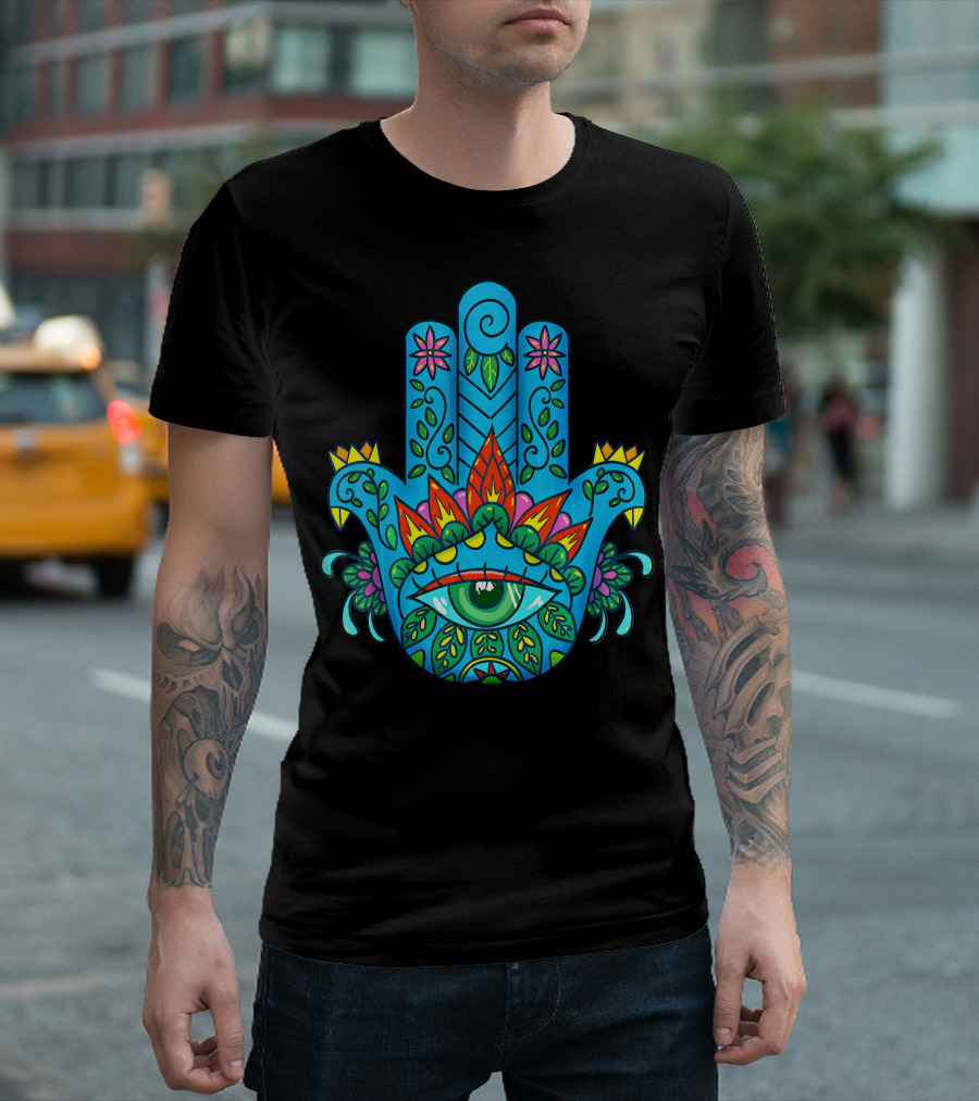 Hamsa Hand Spiritual Protection With Colorful Eye And Floral T-Shirt