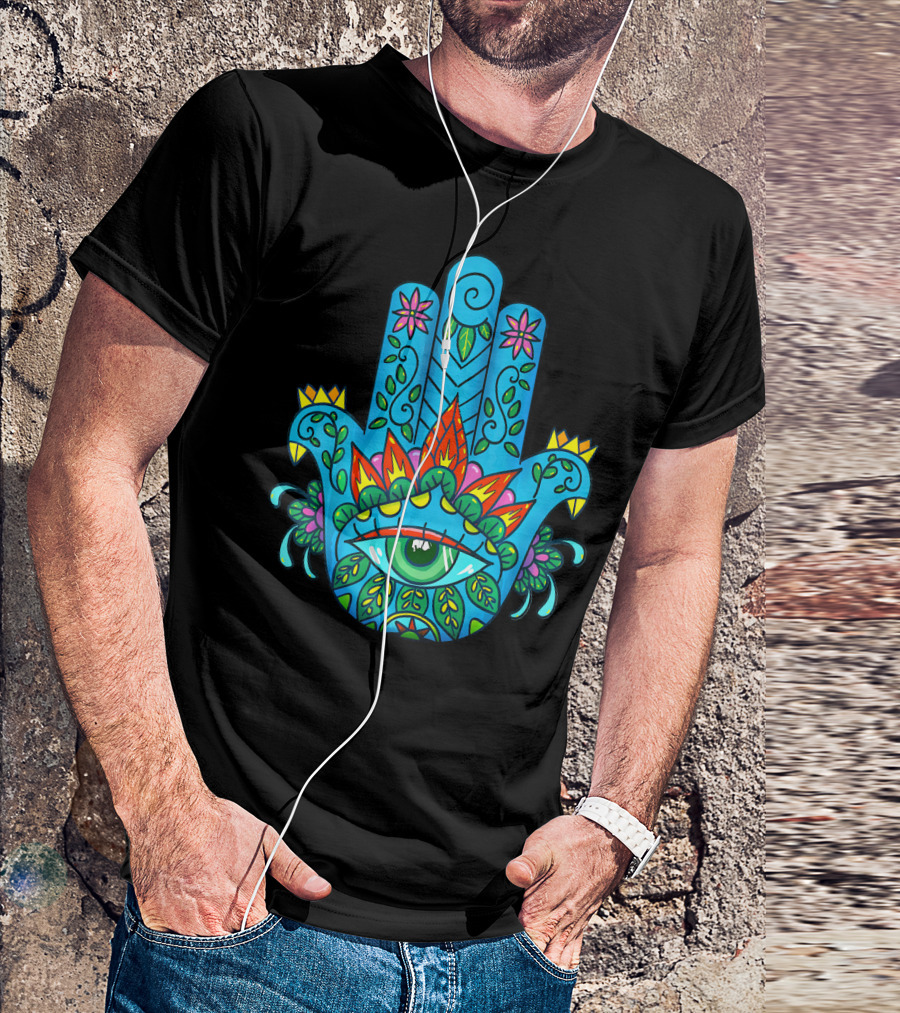 Hamsa Hand Spiritual Protection With Colorful Eye And Floral T-Shirt