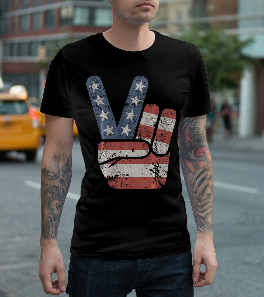 Vintage USA American Flag Peace Sign T-Shirt