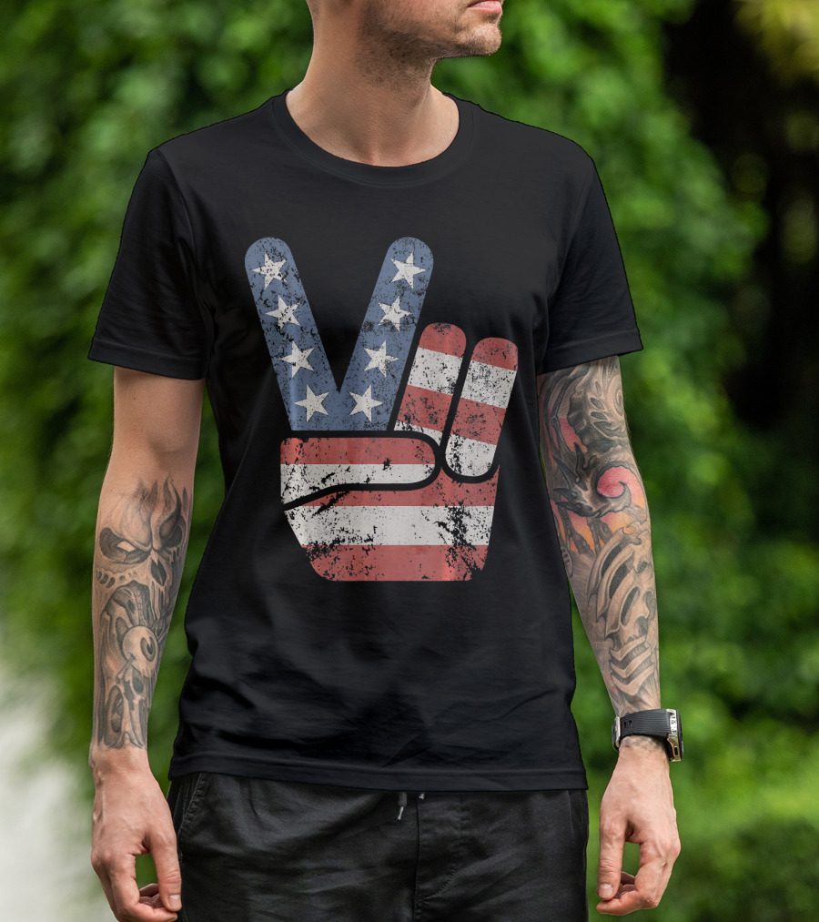 Vintage USA American Flag Peace Sign T-Shirt