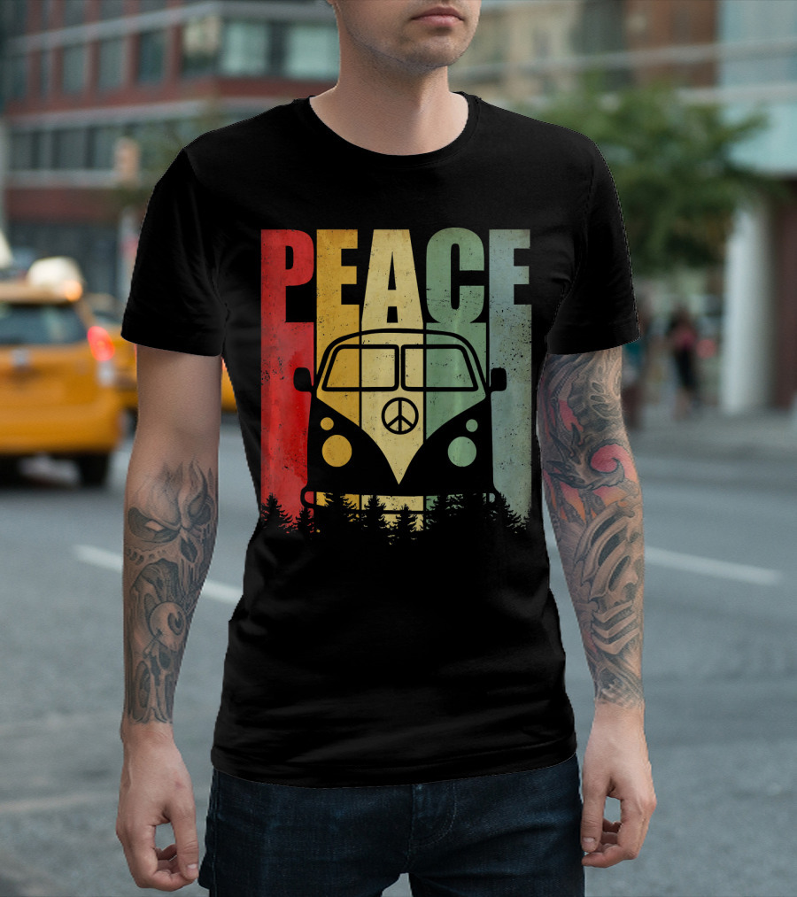 PEACE Retro Van Red Yellow Blue Forest T-Shirt
