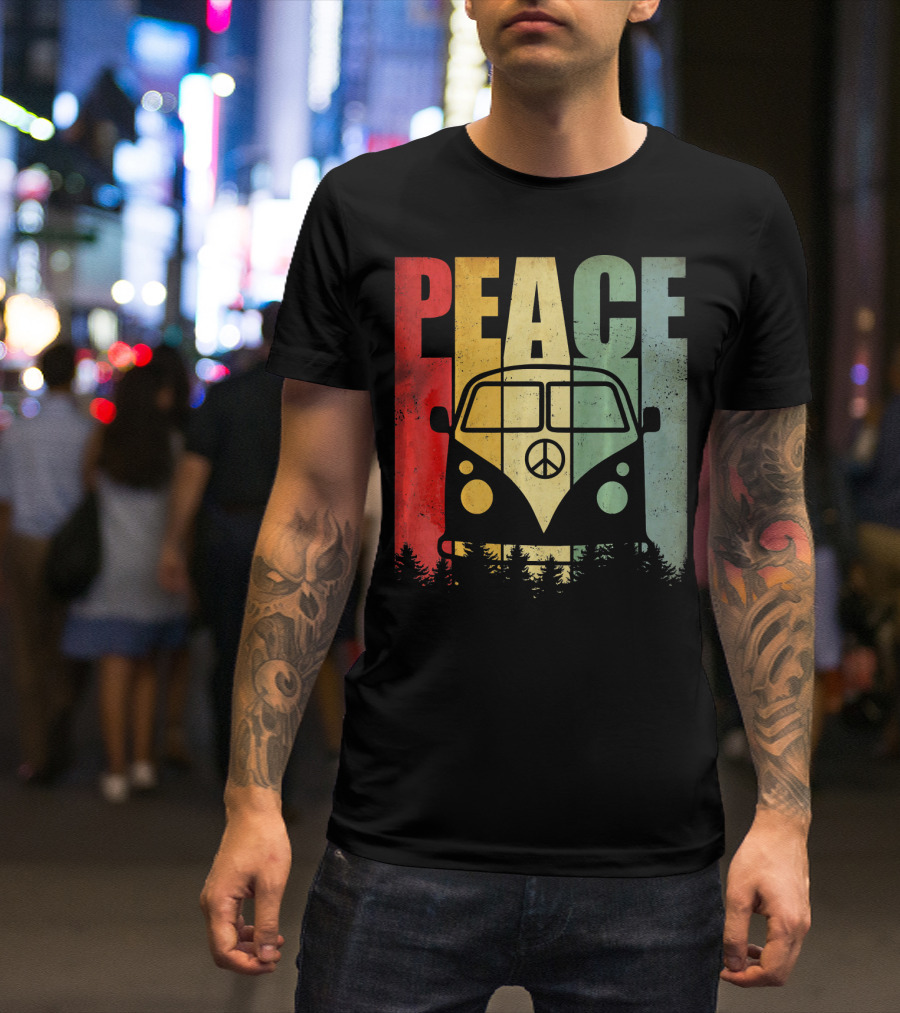 PEACE Retro Van Red Yellow Blue Forest T-Shirt