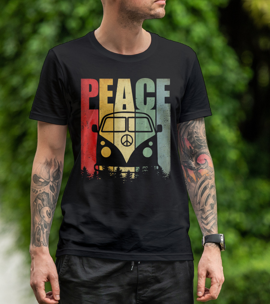 PEACE Retro Van Red Yellow Blue Forest T-Shirt