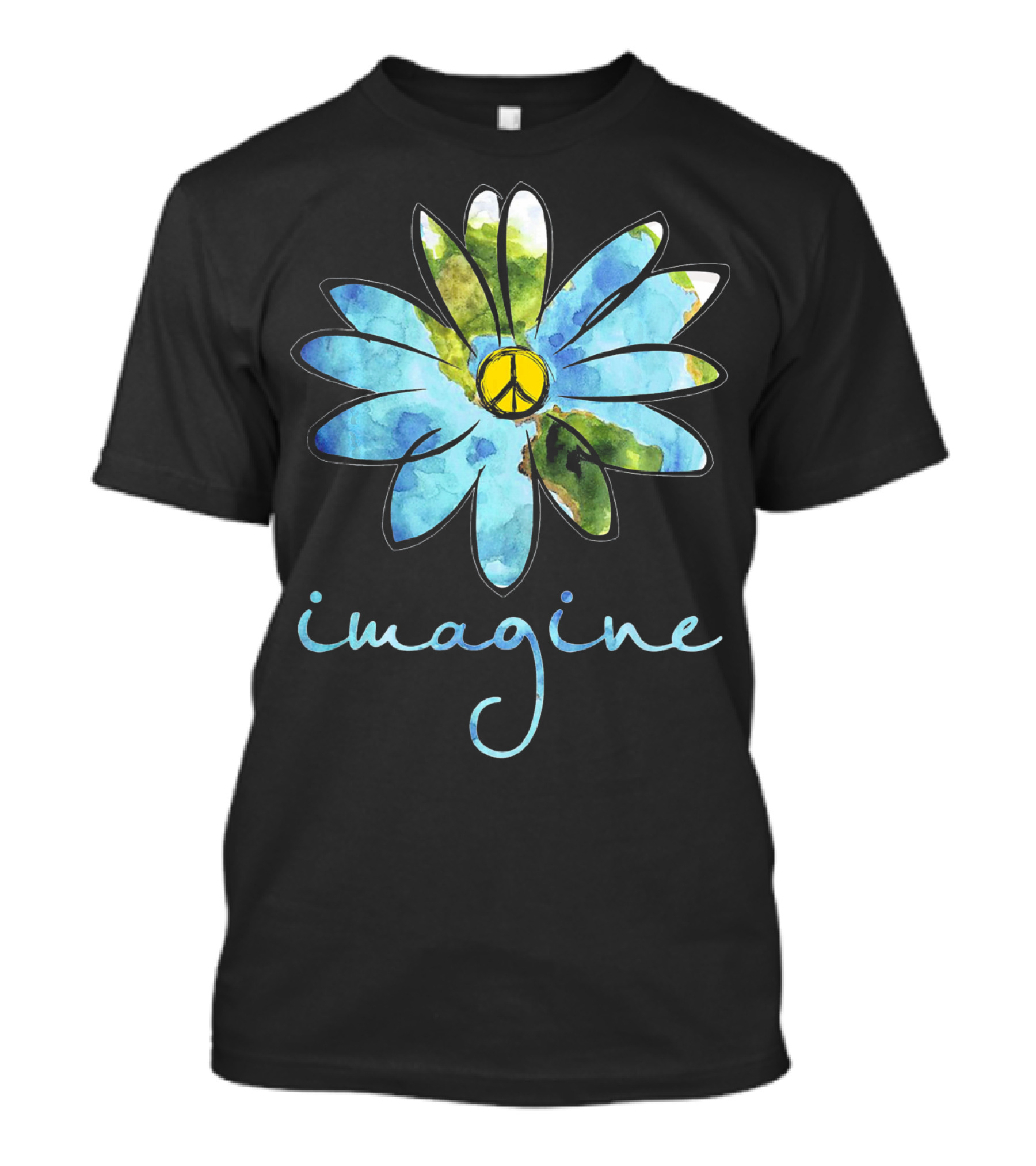 Imagine Peace Sign Flower World Map T-Shirt
