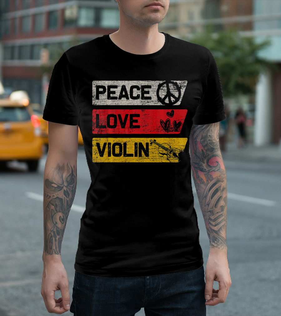 Peace Sign Love Hearts Violin T-Shirt
