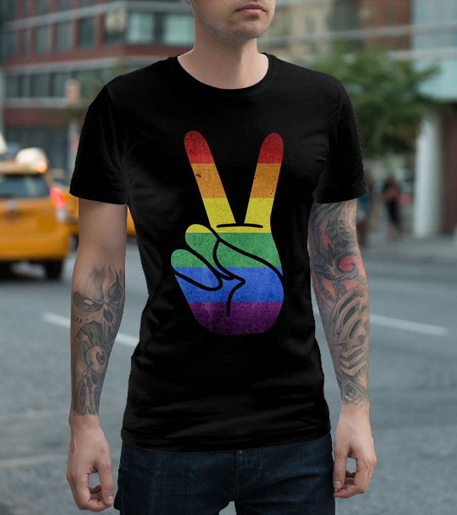 LOVE Rainbow Peace Sign Gay Pride Love T-Shirt
