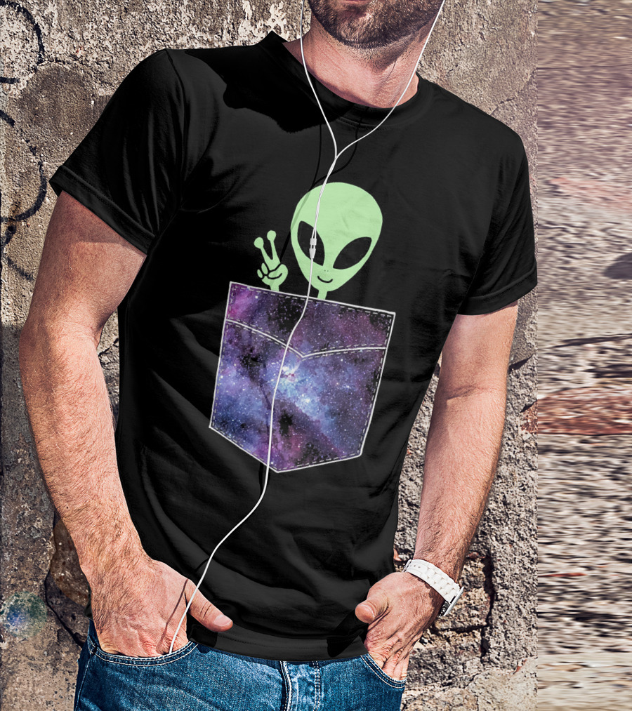 Alien Peace Sign Galaxy Pocket UFO Cos T-Shirt