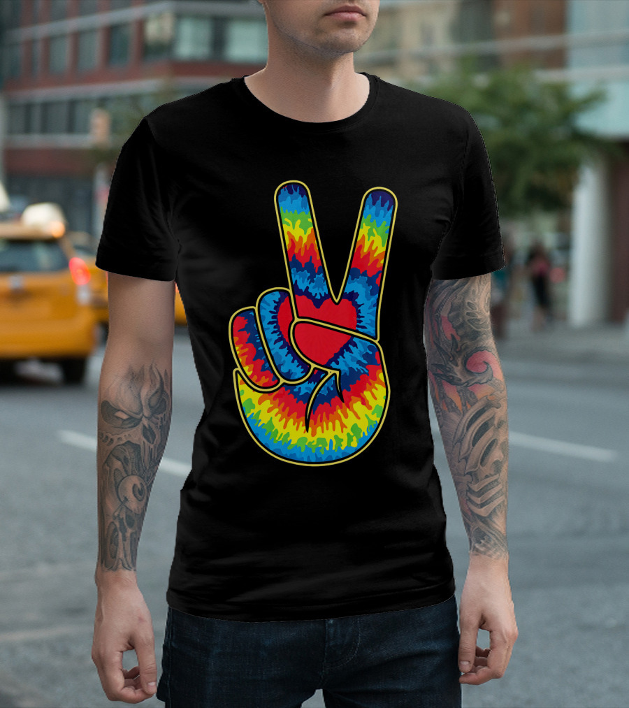Colorful Tie Dye Peace Sign Hand T-Shirt