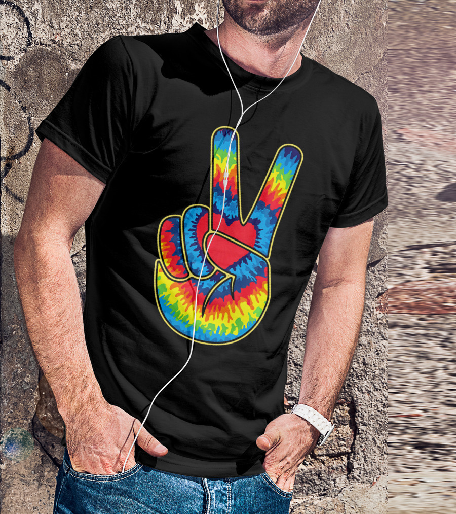 Colorful Tie Dye Peace Sign Hand T-Shirt