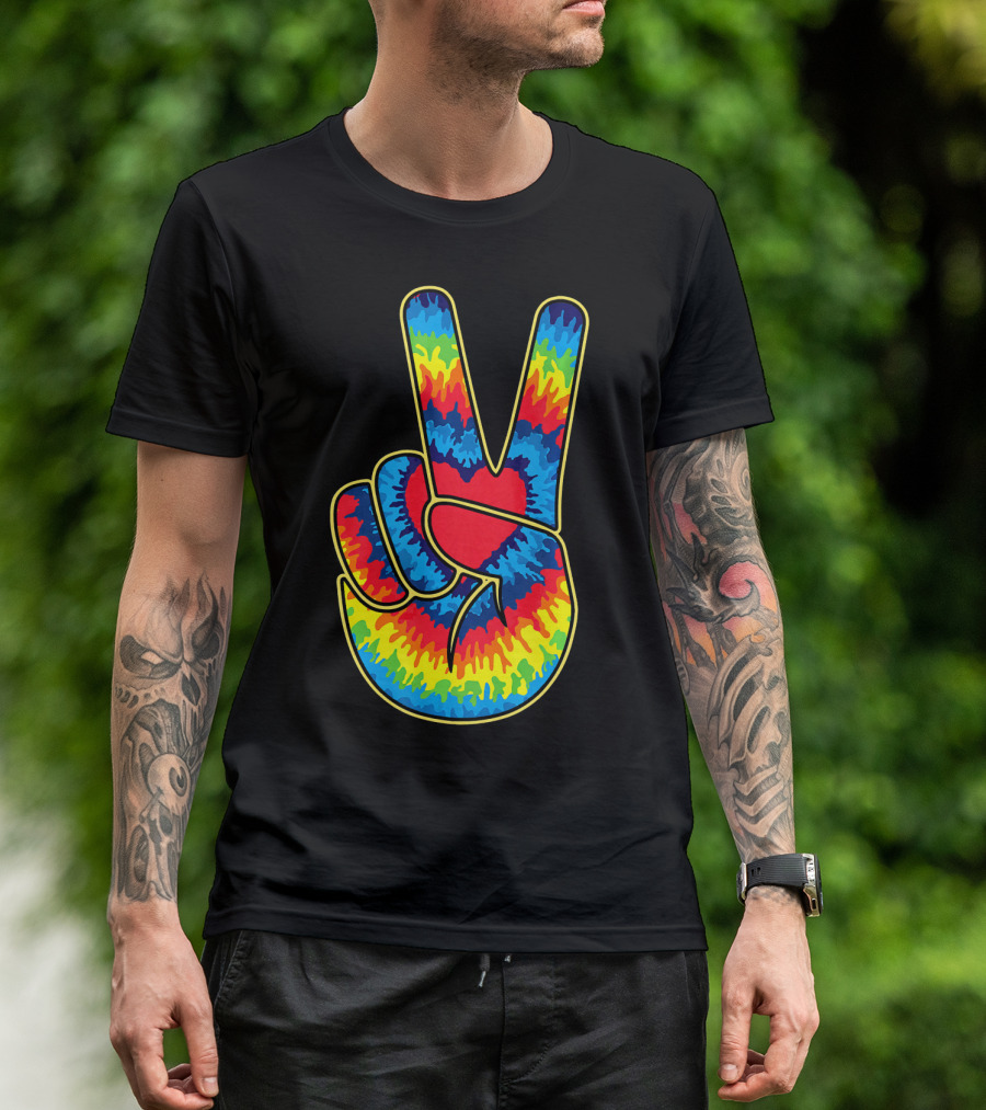 Colorful Tie Dye Peace Sign Hand T-Shirt