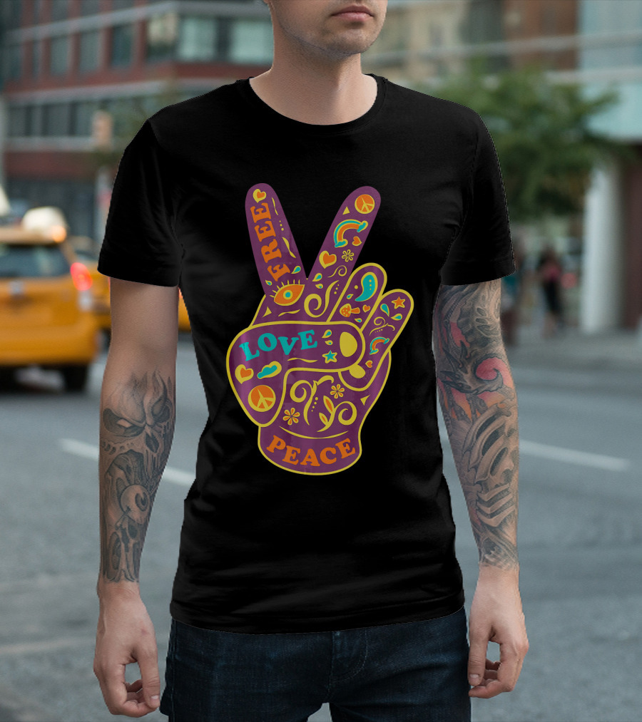Free Love Peace Bohemian Boho Chic Peace Sign Hand T-Shirt