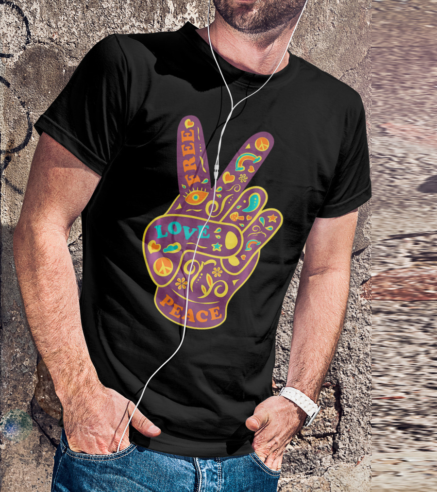 Free Love Peace Bohemian Boho Chic Peace Sign Hand T-Shirt