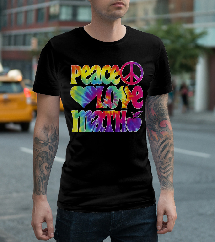 Peace Love Math Teacher Tie-Dye Symbols T-Shirt