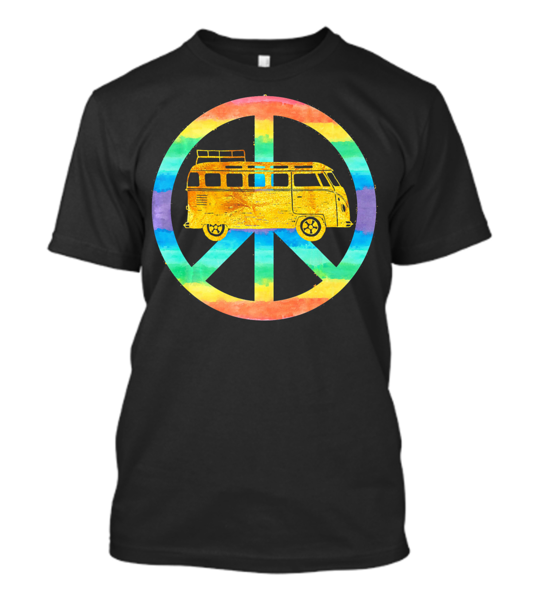 Vintage Hippie Bus Rainbow Van Peace Sign T-Shirt