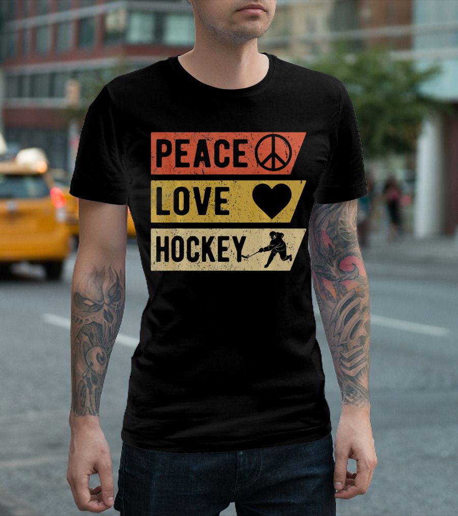 Peace Love Hockey Vintage Sports Lover T-Shirt