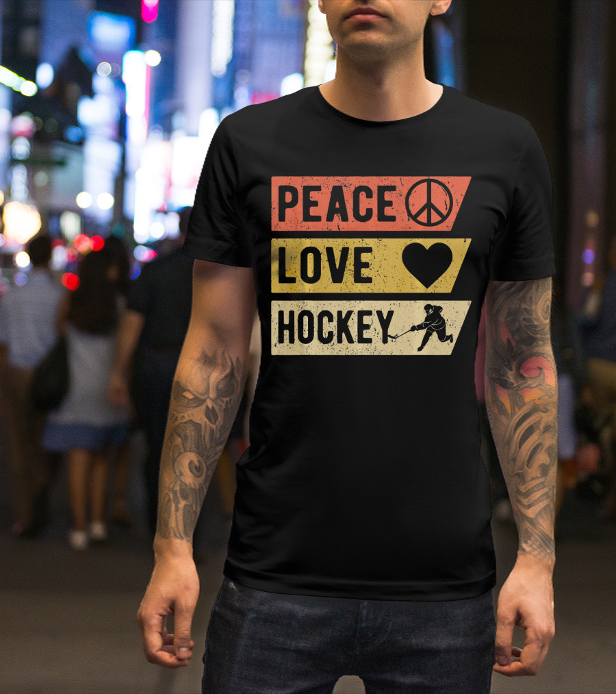 Peace Love Hockey Vintage Sports Lover T-Shirt