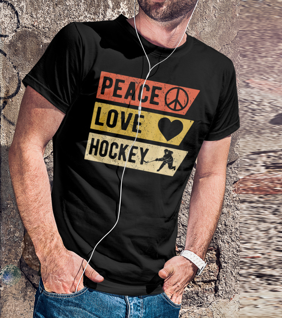 Peace Love Hockey Vintage Sports Lover T-Shirt