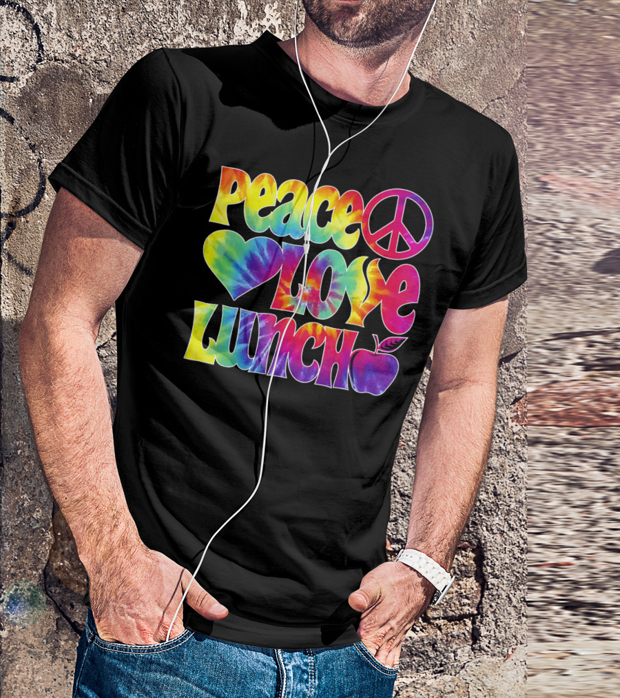 Peace Love Lunch Tie-Dye Apple Decor T-Shirt