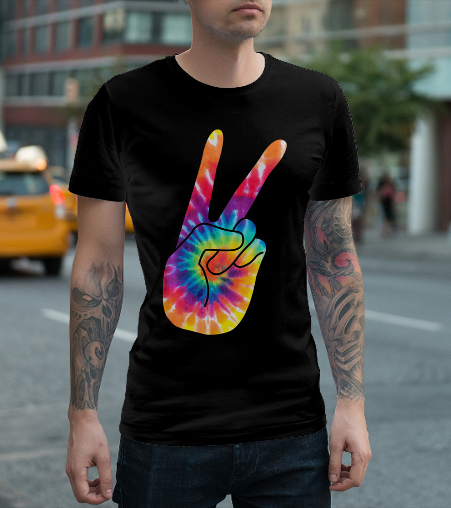 World Peace Tie-Dye V Hand Sign 60s 70s Retro T-Shirt