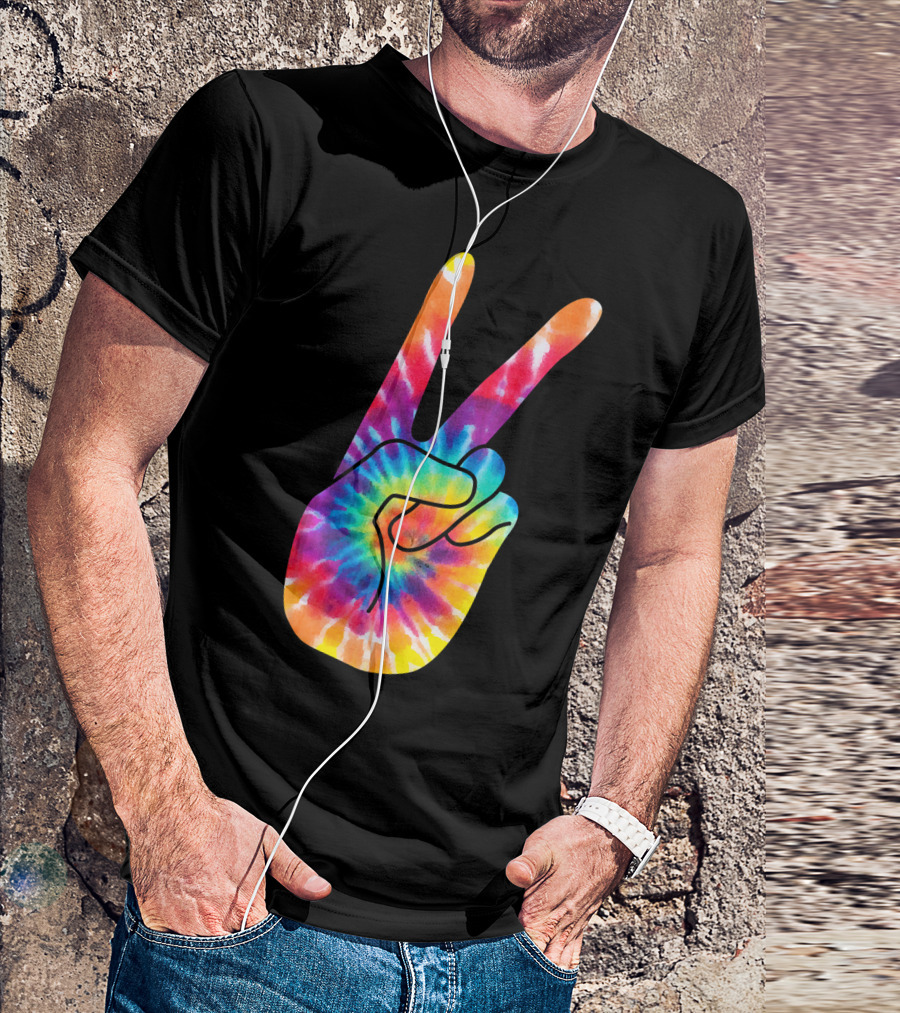 World Peace Tie-Dye V Hand Sign 60s 70s Retro T-Shirt