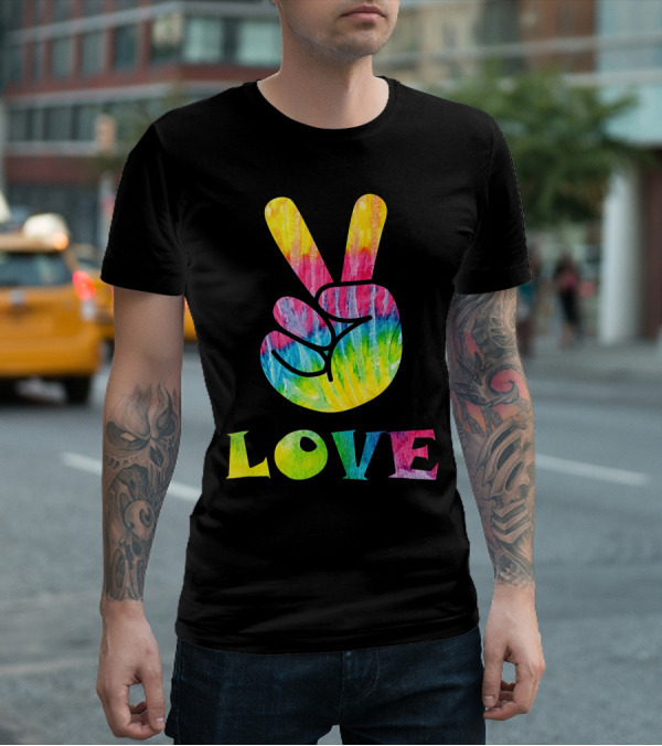 Love Tye Dye Peace Sign Rainbow Hand T-Shirt