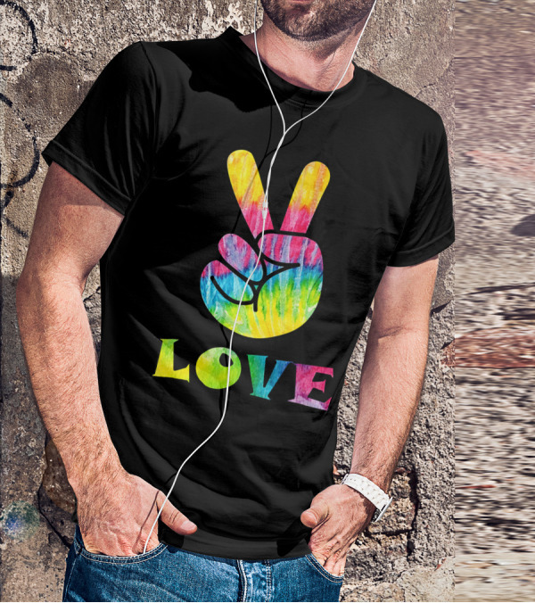Love Tye Dye Peace Sign Rainbow Hand T-Shirt