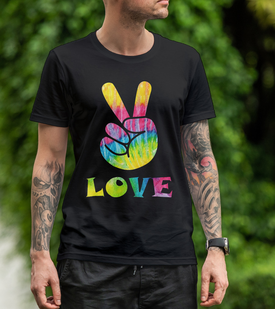 Love Tye Dye Peace Sign Rainbow Hand T-Shirt