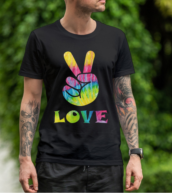 Love Tye Dye Peace Sign Rainbow Hand T-Shirt