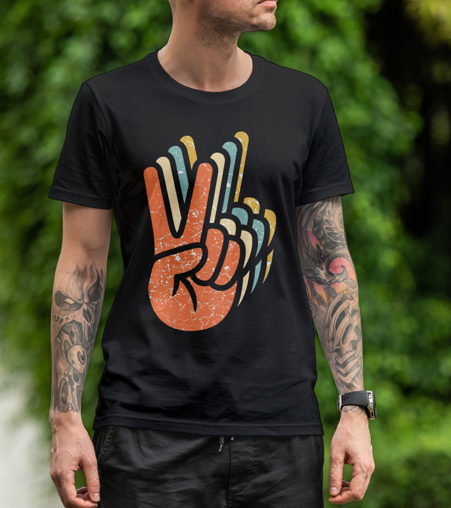 Hippie Peace Vintage 60s 70s Tie Dye Style Retro Hand Sign T-Shirt