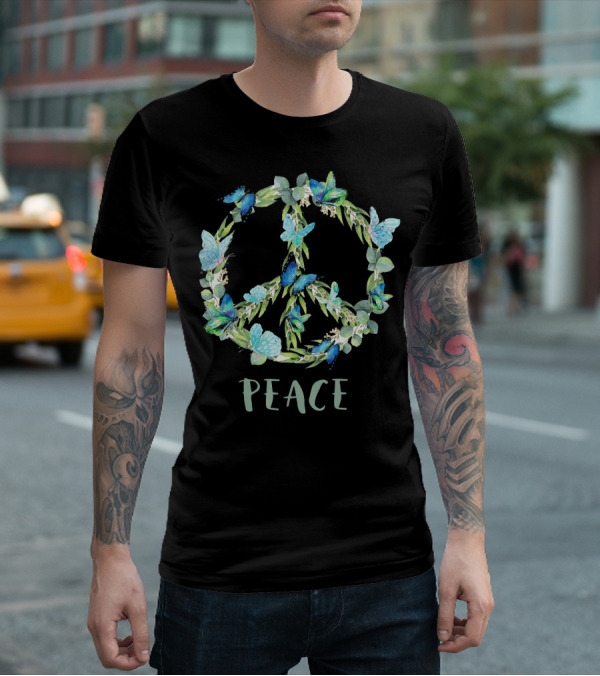 Peace Let It Be Antisocial Butterfly Floral Peace Sign With Butterflies T-Shirt