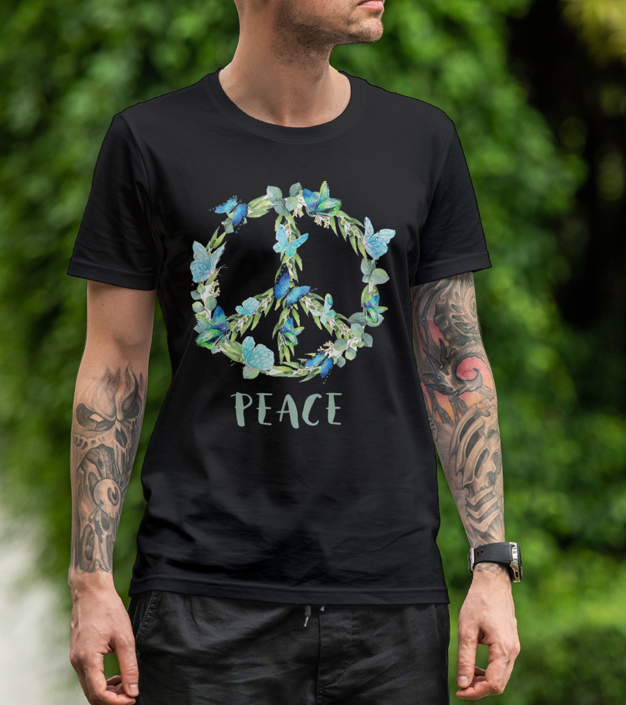 Peace Let It Be Antisocial Butterfly Floral Peace Sign With Butterflies T-Shirt