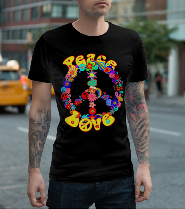 Peace Love Hippie Peace Sign Groovy 60s 70s Flower Power T-Shirt