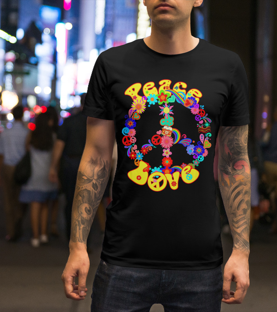 Peace Love Hippie Peace Sign Groovy 60s 70s Flower Power T-Shirt