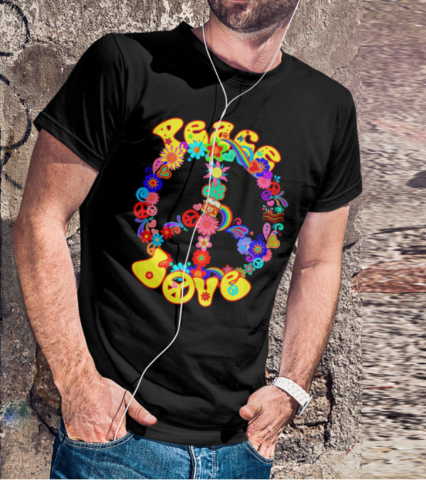 Peace Love Hippie Peace Sign Groovy 60s 70s Flower Power T-Shirt
