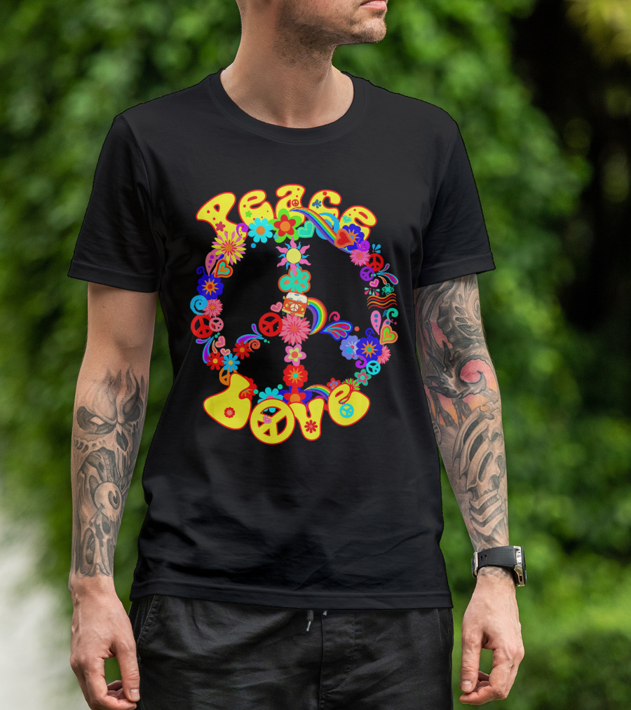 Peace Love Hippie Peace Sign Groovy 60s 70s Flower Power T-Shirt