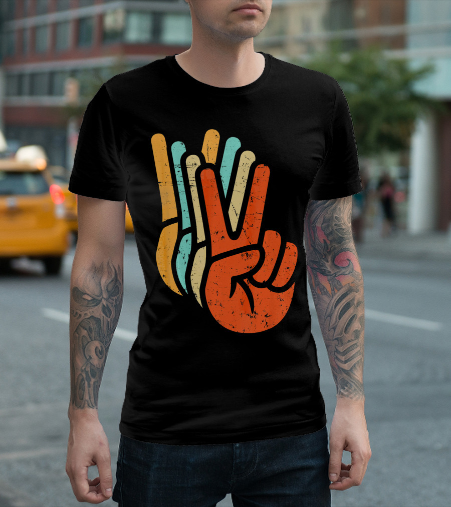 Retro Vintage Multicolor Peace Sign Hand T-Shirt