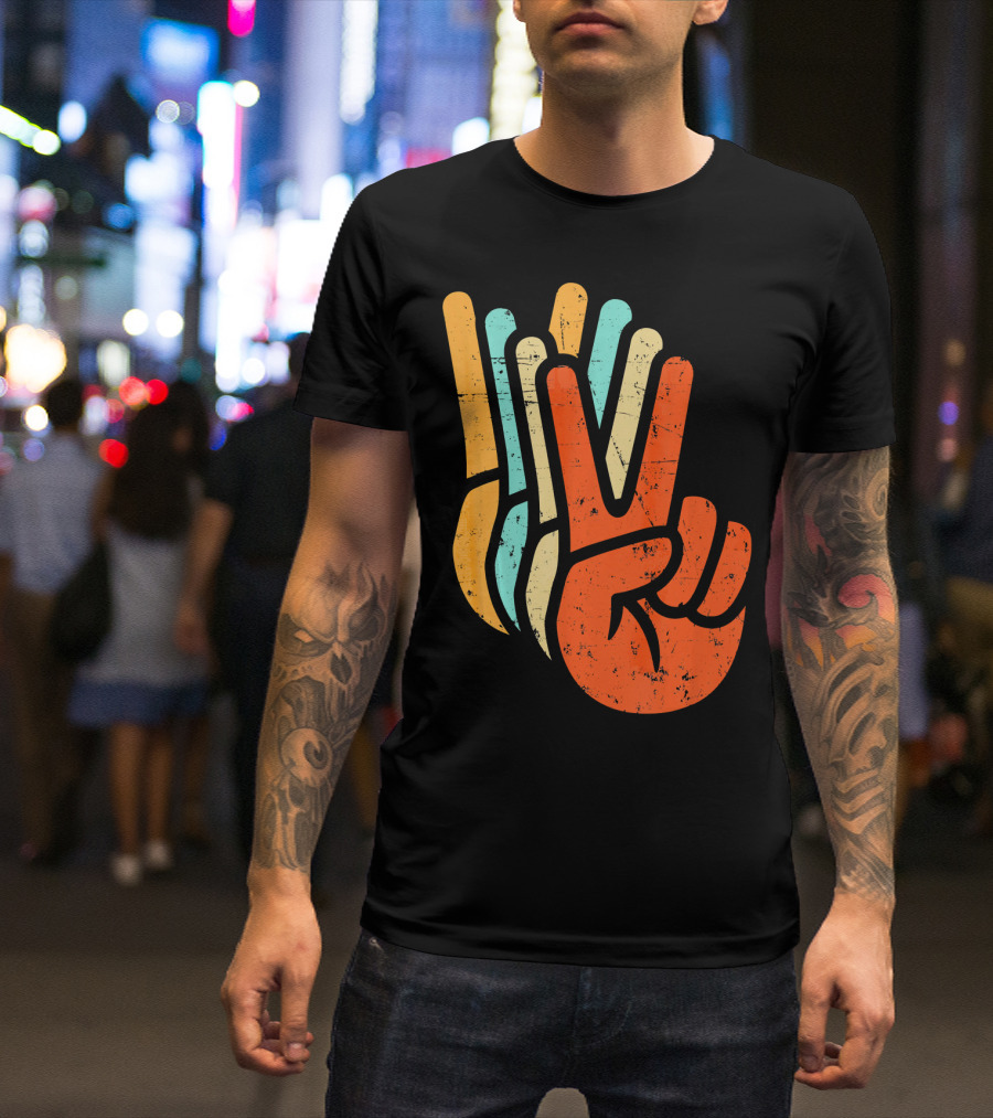 Retro Vintage Multicolor Peace Sign Hand T-Shirt