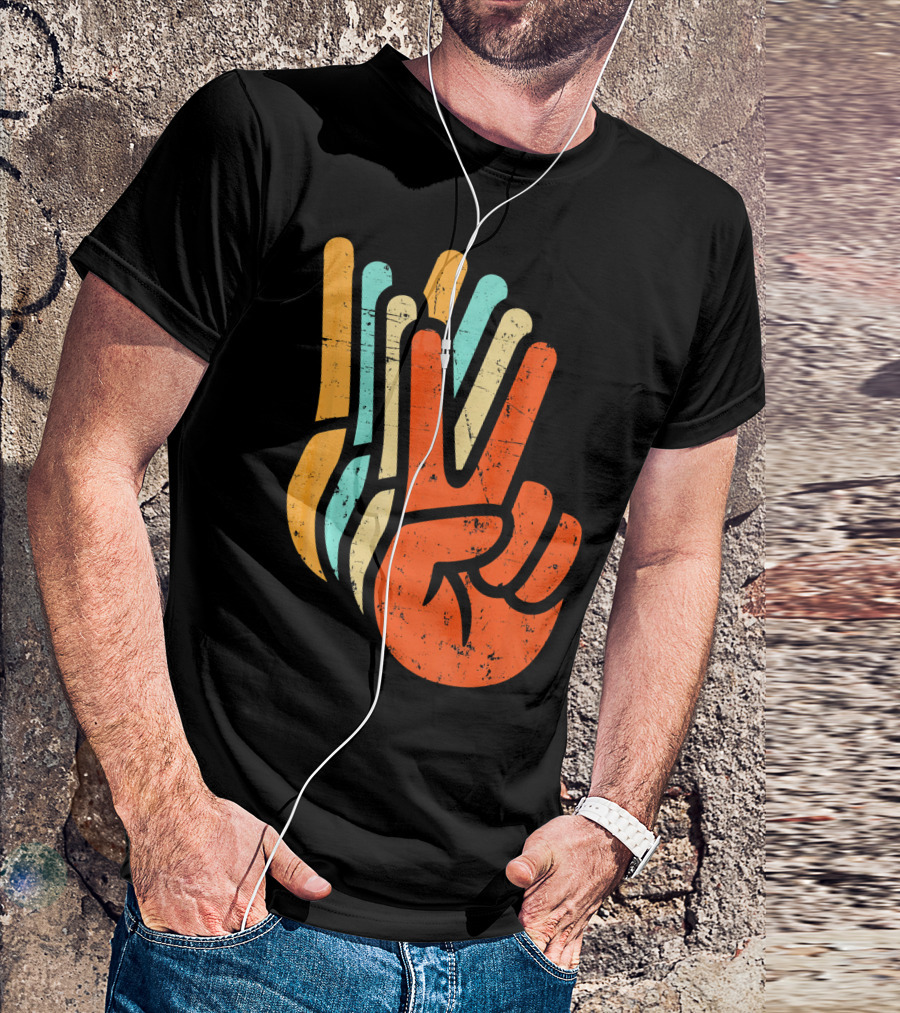 Retro Vintage Multicolor Peace Sign Hand T-Shirt