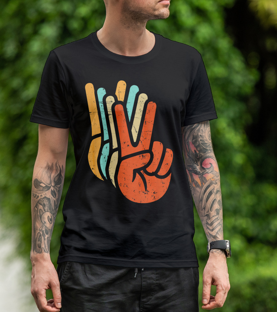 Retro Vintage Multicolor Peace Sign Hand T-Shirt