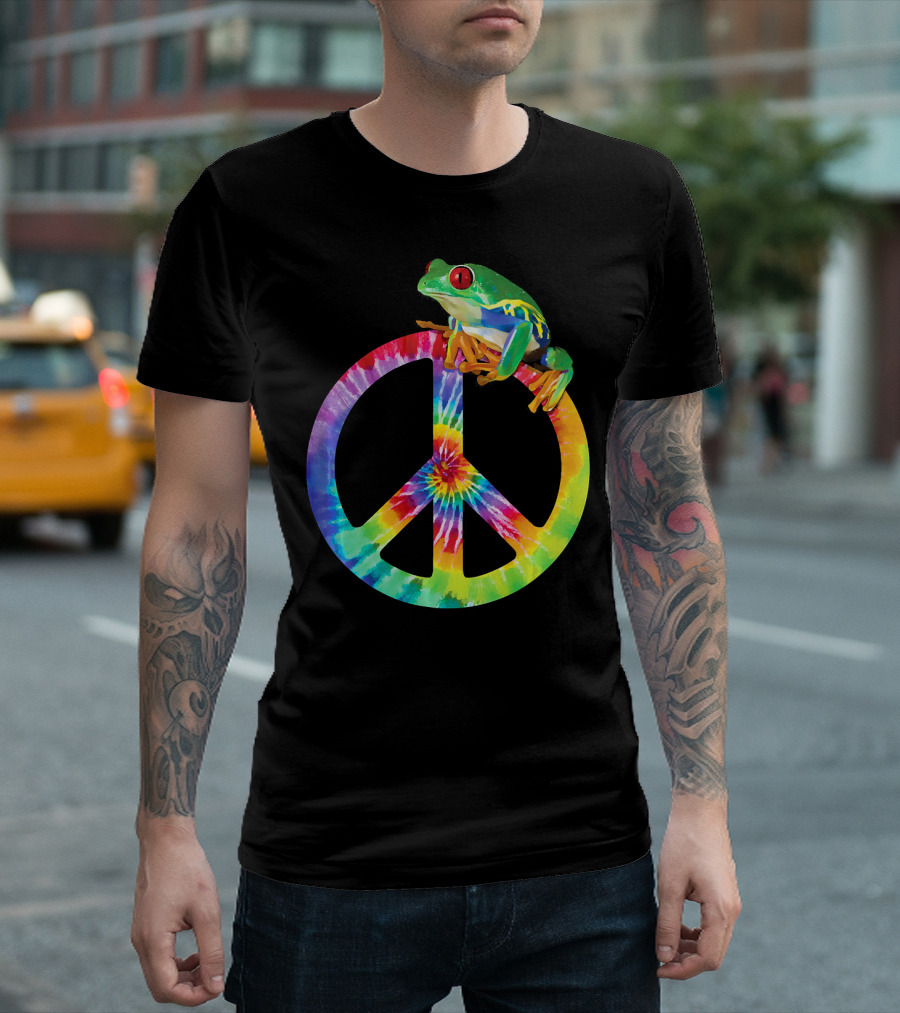 Tie Dye Tree Frog on Peace Sign T-Shirt