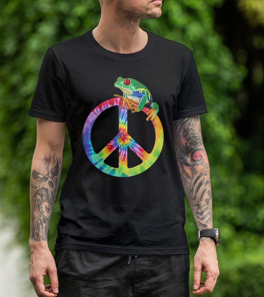 Tie Dye Tree Frog On Peace Sign T-Shirt
