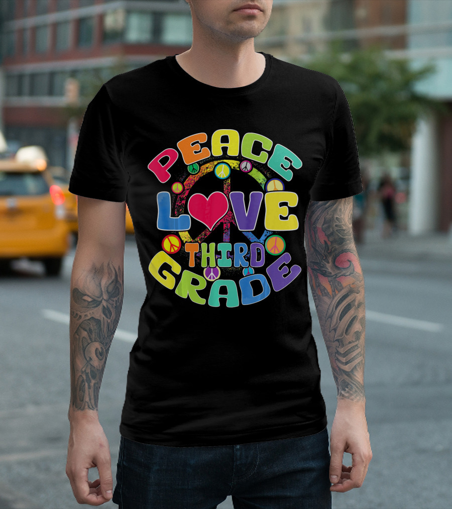 Peace Love Third Grade Back to School College Icons T-Shirt