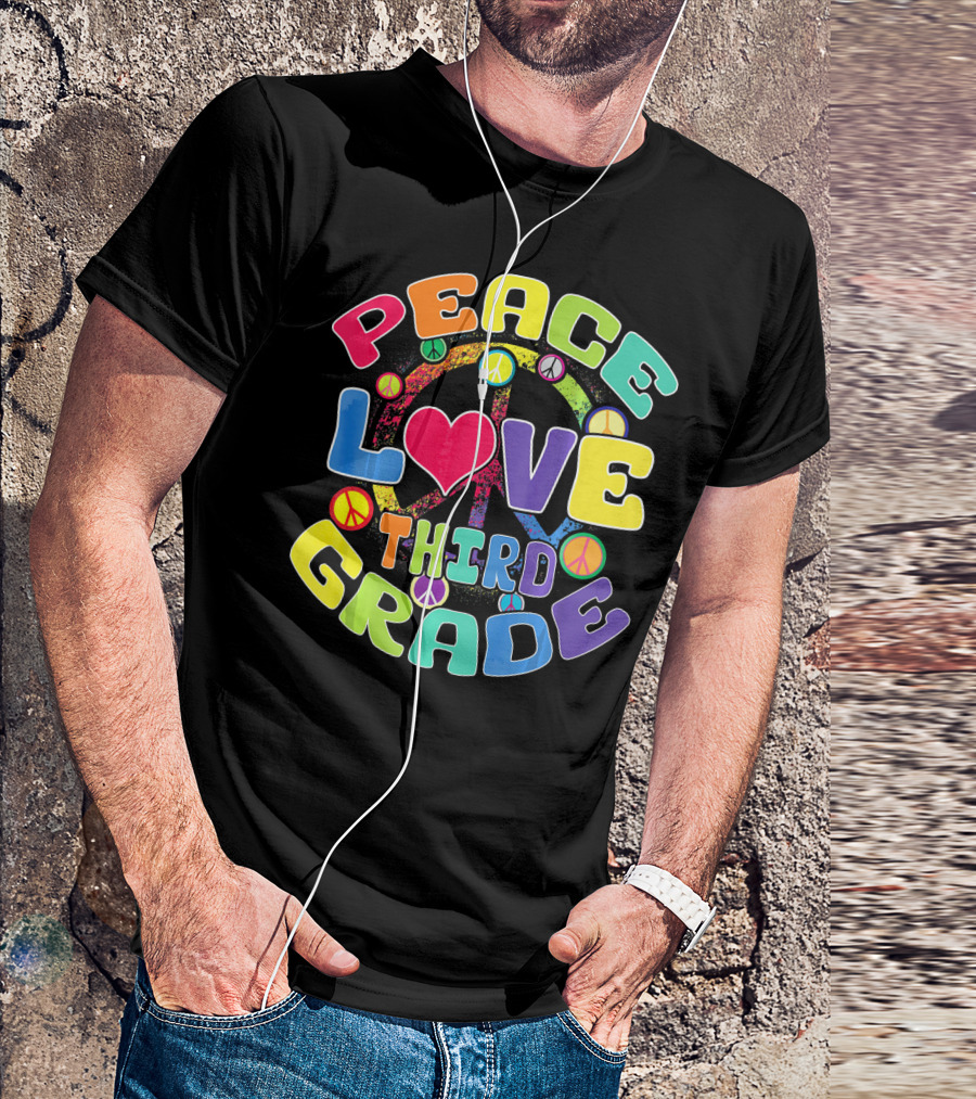 Peace Love Third Grade Back To School College Icons T-Shirt