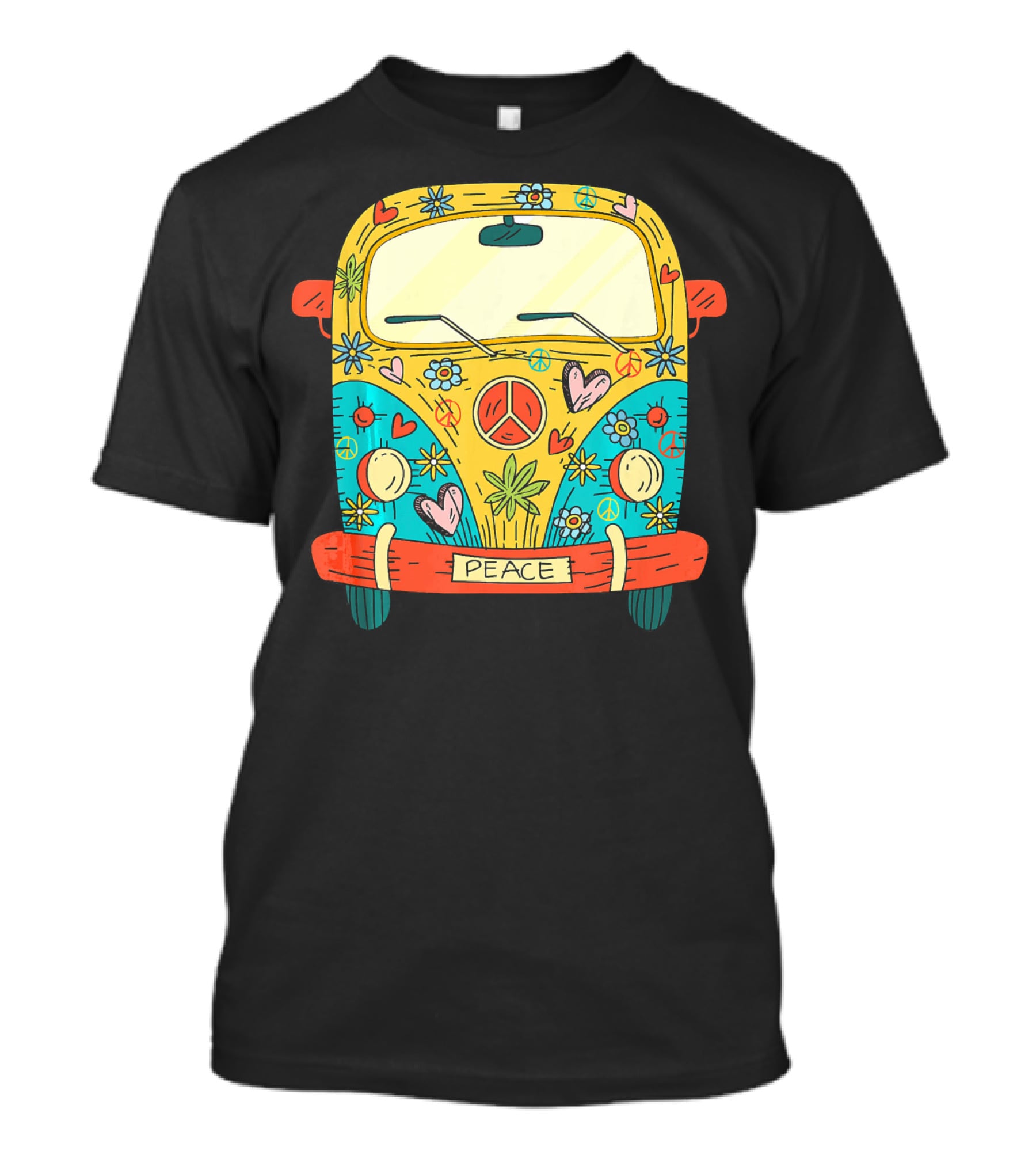 Peace Hippie Van Colorful Flowers And Hearts T-Shirt