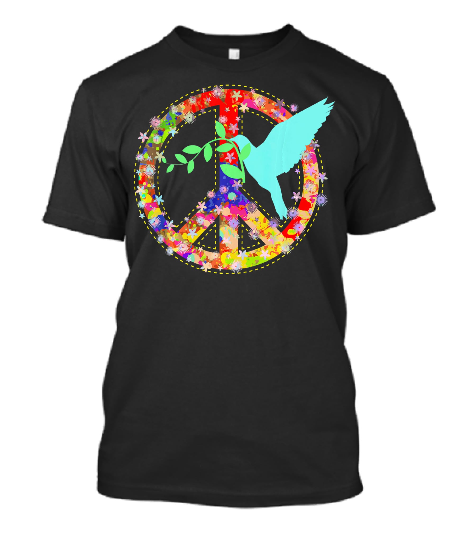 Hippie Peace Dove With Floral Peace Sign 60s 70s T-Shirt